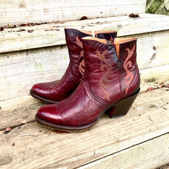 Lucchese Shoes - Lucchese | Red Leather Western Booties